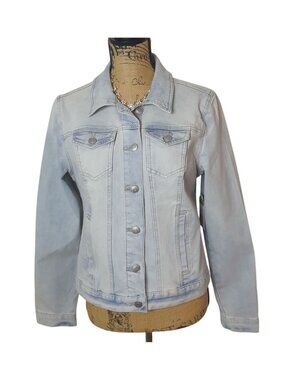 Time & Tru Womens Jean Jacket M Light Wash Denim Jacket Button Front Casual Y2K